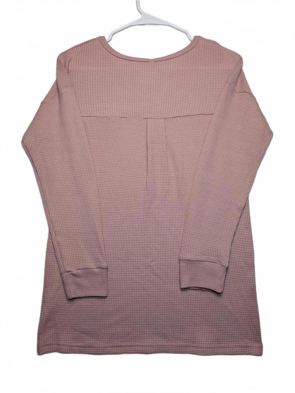 Koncle Waffle Knit Thermal Long Sleeve Tunic Top Pink Casual Womens Medium - Picture 2 of 6